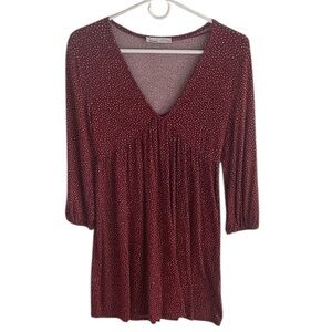 PULL & BEAR WOMENS MAUVE V-NECK POLKA DOT LONG SLEEVE DRESS SIZE SMALL